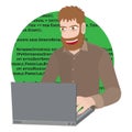 Programmer or Developer with laptop. Programming software or web in computer. Vector flat cartoon illustration. Royalty Free Stock Photo
