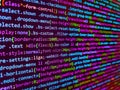 Programmer developer screen. Computer script coding source code on desktop monitor. Abstract modern virtual computer script Royalty Free Stock Photo