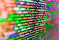 Programmer developer screen. PHP development, software site code. Abstract computer script about big data and blockchain database Royalty Free Stock Photo