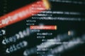 Programmer developer screen, web app coding. Script on computer. Modern display of data source code. Programming code abstract Royalty Free Stock Photo
