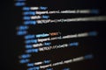 Programmer developer screen, web app coding. Script on computer. Modern display of data source code. Programming code abstract Royalty Free Stock Photo