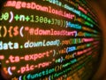 Programmer developer screen, web app coding. Software development monitor screen background. Admin access to data s. Cloud Royalty Free Stock Photo
