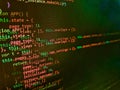 Programmer developer screen. Developer working on program codes in office. Future technology creation process. Template of website Royalty Free Stock Photo