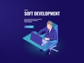 Programmer development a software, programming isometric, business analytics and data processing, hr manager