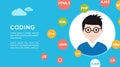 Programmer flat design graphic illustration. Computer geek programming software training website banner concept Royalty Free Stock Photo