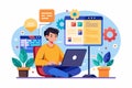A programmer focused on coding and testing software using a laptop in a vibrant workspace with plants Programmer using device to Royalty Free Stock Photo