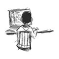 Programmer gamer concept at computer in doodle style