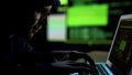 Programmer hacking security system, unauthorized remote control of database Royalty Free Stock Photo
