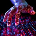 Programmer hand touching digital binary code interface Royalty Free Stock Photo