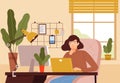 Programmer at home. Professional hacker freelancer student manager working in office nowaday vector background
