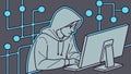 A programmer in a hoodie working on a computer in a green-lit room, vector design Generative AI Royalty Free Stock Photo
