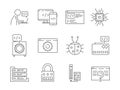 Programmer icon. Coder web dev worker bug fixes nodes qa system testing engineering vector thin line symbols