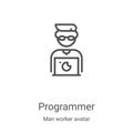 programmer icon vector from man worker avatar collection. Thin line programmer outline icon vector illustration. Linear symbol for