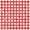 100 programmer icons hexagon red Royalty Free Stock Photo