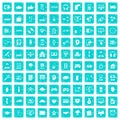 100 programmer icons set grunge blue