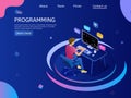 Programmer isometric character. Programming concept, web engineer at work. Royalty Free Stock Photo