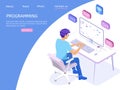 Programmer isometric character. Programming concept, web engineer at work. Royalty Free Stock Photo