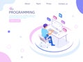 Programmer isometric character. Programming concept, web engineer at work. Royalty Free Stock Photo