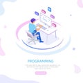 Programmer isometric character. Programming concept, web engineer at work. Royalty Free Stock Photo