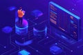 Programmer managing data flow in complex network infrastructure Royalty Free Stock Photo