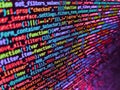 Programmer occupation. Binary computer code background, abstract. Hi-tech modern screen of data, digits and chars on monitor Royalty Free Stock Photo