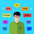Programmer and programming languages concept Royalty Free Stock Photo