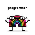 Programmer rainbow hand drawn vector illustration in cartoon doodle style character expressive Royalty Free Stock Photo