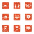 Programmer reward icons set, grunge style Royalty Free Stock Photo