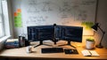 Programmer workspace with multiple monitors Royalty Free Stock Photo
