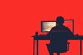 Programmer Silhouette at Desk on Solid Background Royalty Free Stock Photo