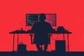 Programmer Silhouette at Desk on Solid Background Royalty Free Stock Photo