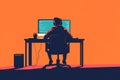 Programmer Silhouette at Desk on Solid Background Royalty Free Stock Photo