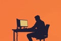 Programmer Silhouette at Desk on Solid Background Royalty Free Stock Photo