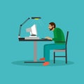 Programmer sit on a chair and working with computer. Royalty Free Stock Photo