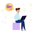 Programmer sitting with laptop and working. Vector illustration Royalty Free Stock Photo