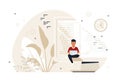 Programmer specialist sitting on big computer screen and working Royalty Free Stock Photo