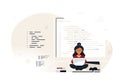 Programmer specialist sitting on big computer screen and working Royalty Free Stock Photo