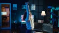 Programmer stretches body limbs after securing company servers from virus