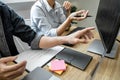 Programmer Team of  Developing programming and website working in a software develop company office, writing codes and typing data Royalty Free Stock Photo