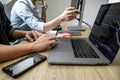 Programmer Team of  Developing programming and website working in a software develop company office, writing codes and typing data Royalty Free Stock Photo