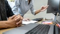 Programmer Team of  Developing programming and website working in a software develop company office, writing codes and typing data Royalty Free Stock Photo