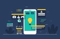 Programmer Thinking Mobile App Development Process Flat Design Illustration