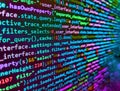 Programmer Typing New Lines of HTML Code. Database bits access stream visualisation. Writing program code on computer Royalty Free Stock Photo