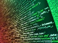 Programmer Typing New Lines of HTML Code. Web server data on a monitor. Programming code screen of software developer. Web Royalty Free Stock Photo