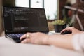 Programmer using terminal window with code Royalty Free Stock Photo