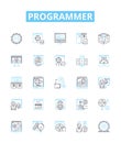 Programmer vector line icons set. Developer, Coder, Engineer, Technician, Analyst, Designer, Hacker illustration outline Royalty Free Stock Photo