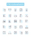 Programmer vector line icons set. Developer, Coder, Engineer, Technician, Analyst, Designer, Hacker illustration outline Royalty Free Stock Photo