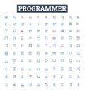 Programmer vector line icons set. Developer, Coder, Engineer, Technician, Analyst, Designer, Hacker illustration outline Royalty Free Stock Photo