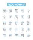 Programmer vector line icons set. Developer, Coder, Engineer, Technician, Analyst, Designer, Hacker illustration outline Royalty Free Stock Photo