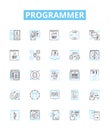 Programmer vector line icons set. Developer, Coder, Engineer, Technician, Analyst, Designer, Hacker illustration outline Royalty Free Stock Photo
